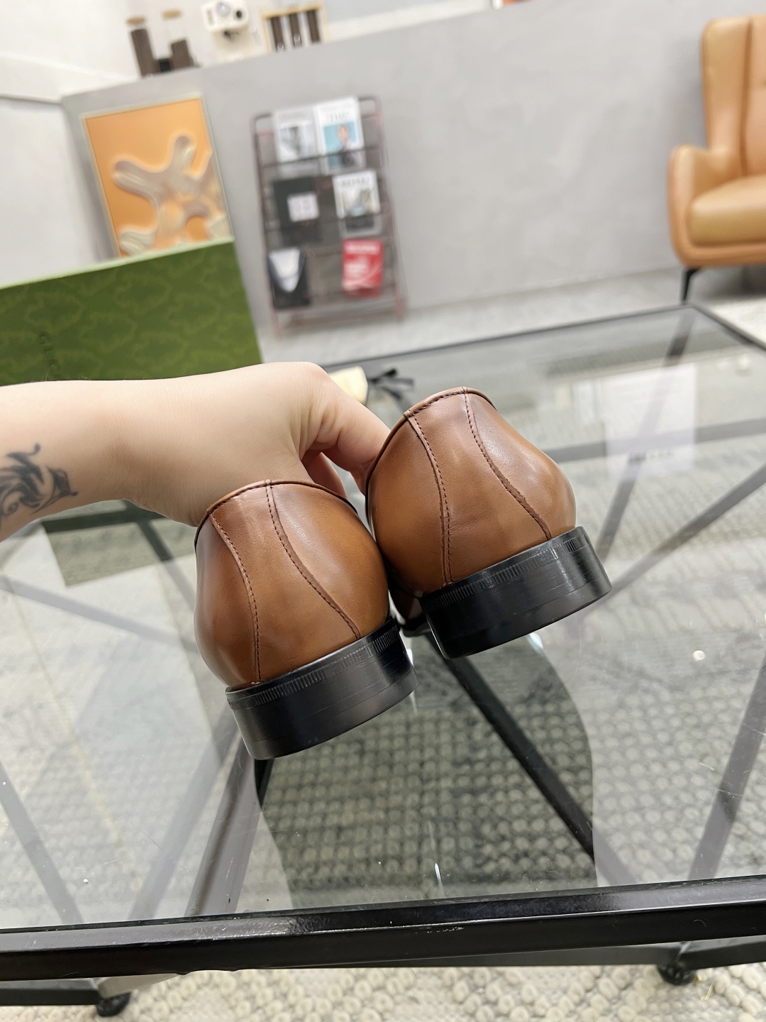 [TOP] GUCCI Men's Casual Leather Shoes - Brown