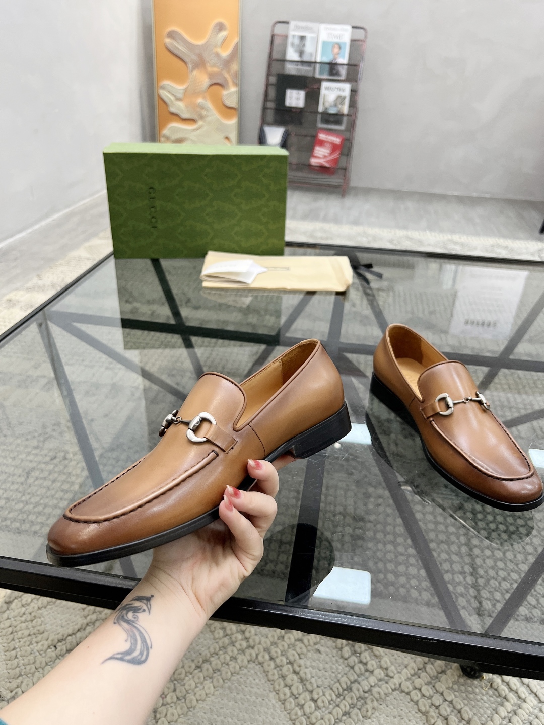 [TOP] GUCCI Men's Casual Leather Shoes - Brown
