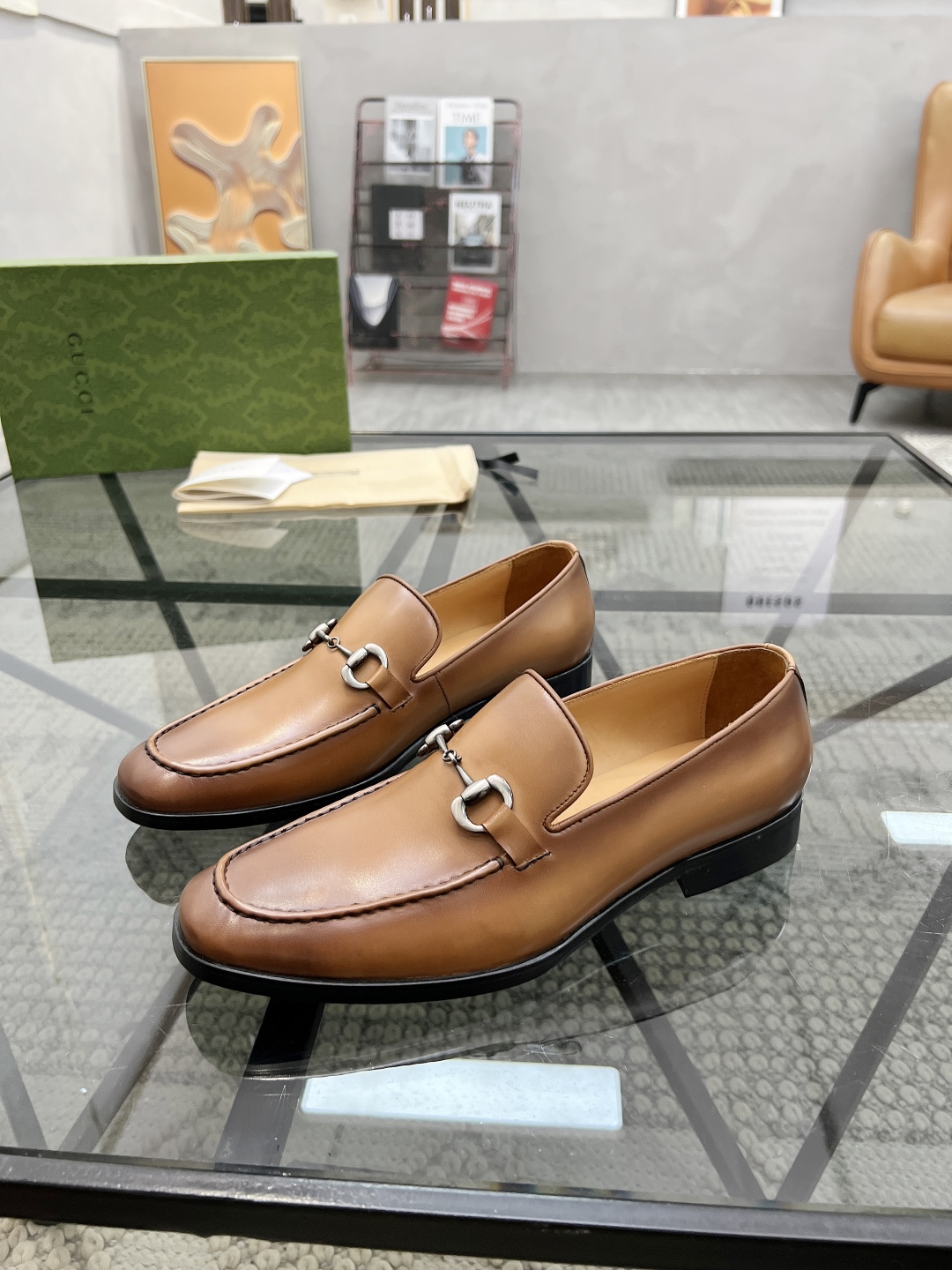 [TOP] GUCCI Men's Casual Leather Shoes - Brown