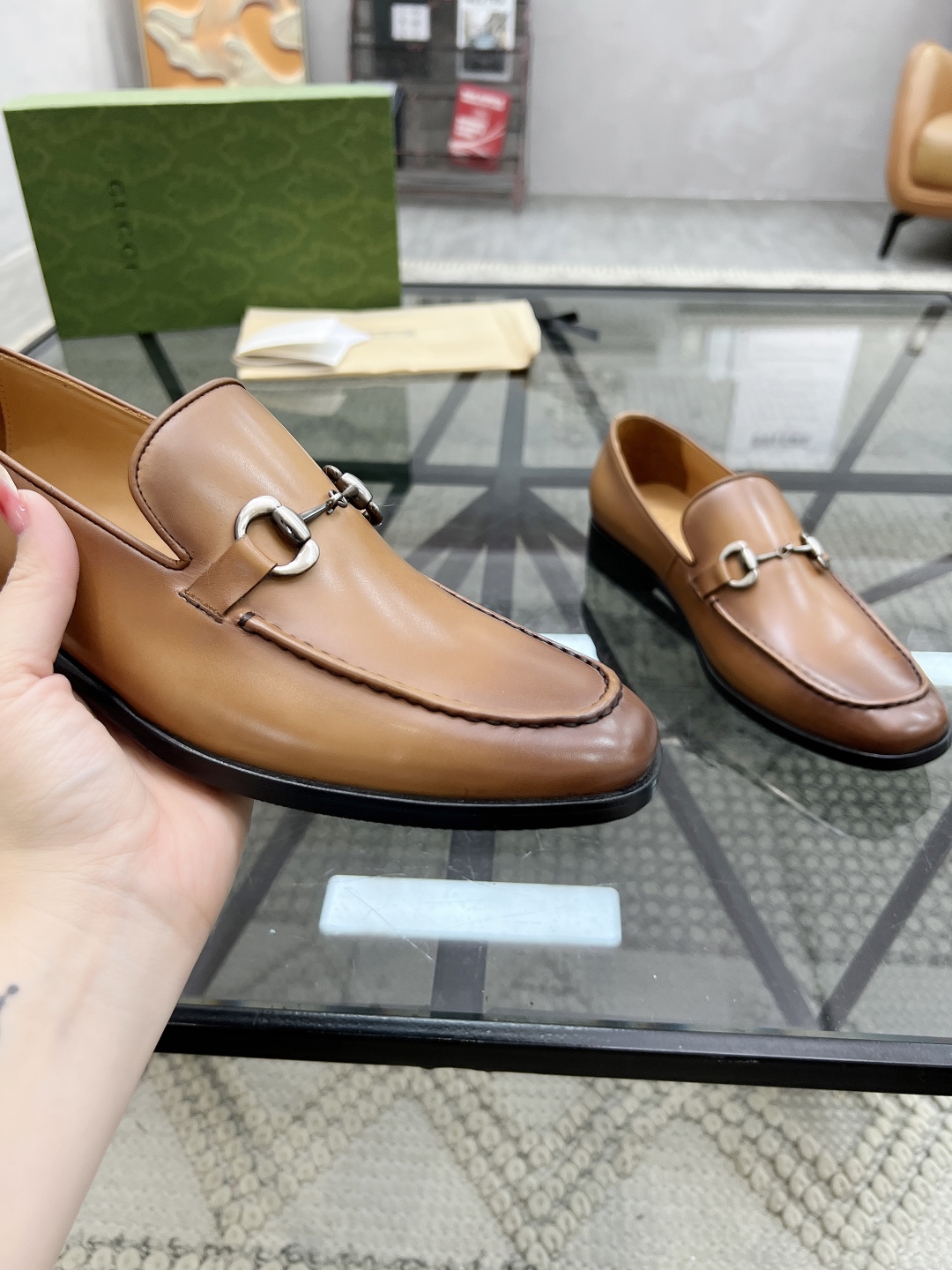 [TOP] GUCCI Men's Casual Leather Shoes - Brown
