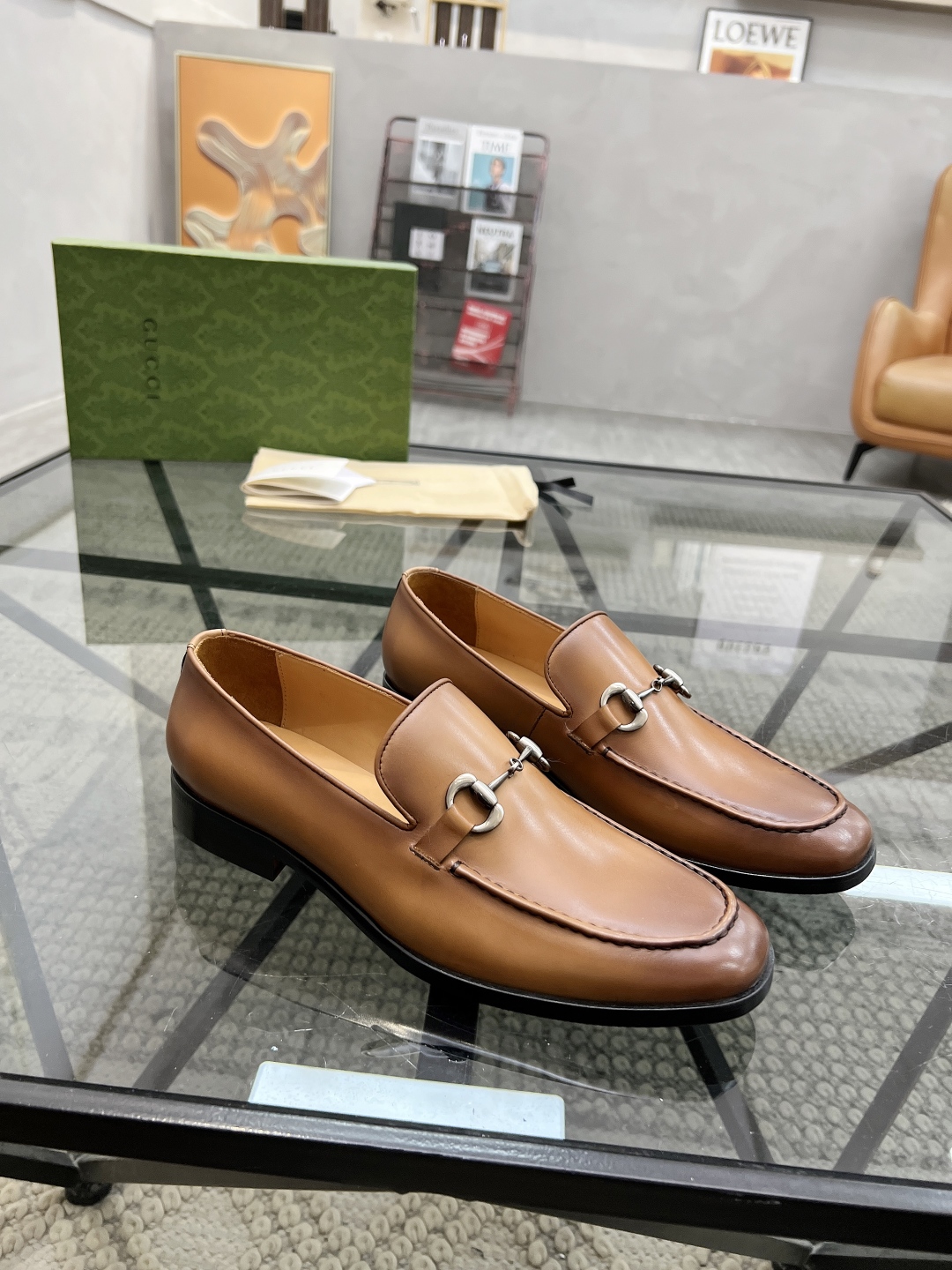 [TOP] GUCCI Men's Casual Leather Shoes - Brown