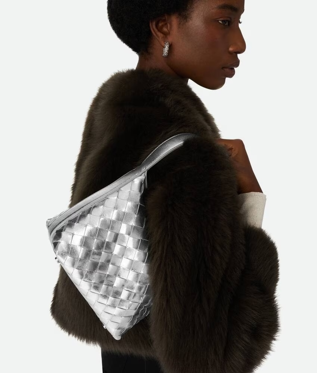 [TOP] Bottega Veneta BV Nappa Bag Lambskin 22x13x9cm - Silver/Gold