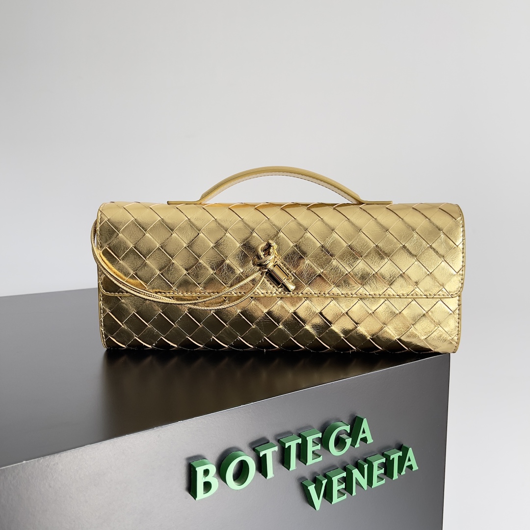 [TOP] Bottega Veneta BV Andiamo Evening Clutch Bag 31*13*3cm - Gold/ Silver