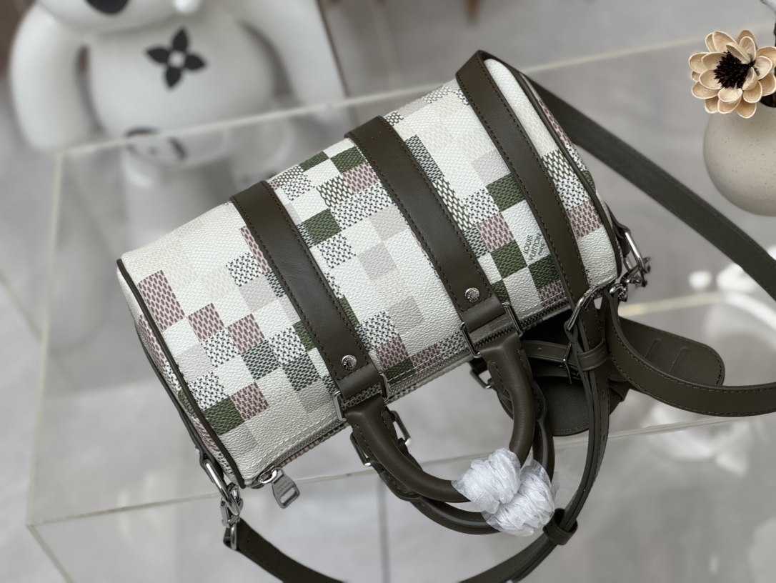 [TOP] Louis Vuitton LV Keepall Bandoulière 25 Handbag 25 x 15 x 11cm - Green and Beige