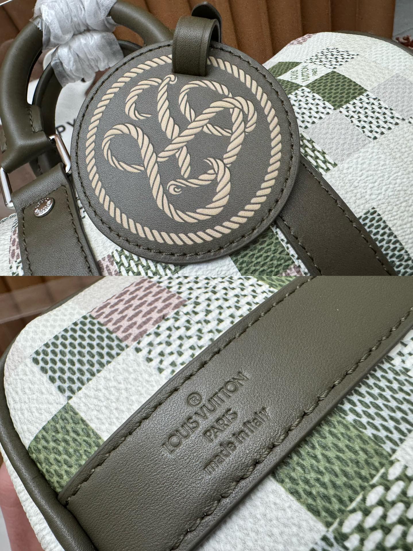 [TOP] Louis Vuitton LV Keepall Bandoulière 25 Handbag 25 x 15 x 11cm - Green and Beige