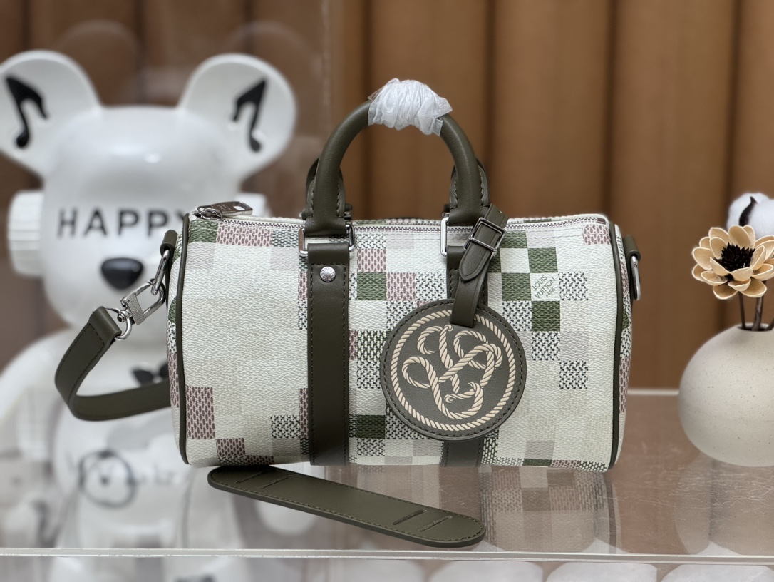 [TOP] Louis Vuitton LV Keepall Bandoulière 25 Handbag 25 x 15 x 11cm - Green and Beige