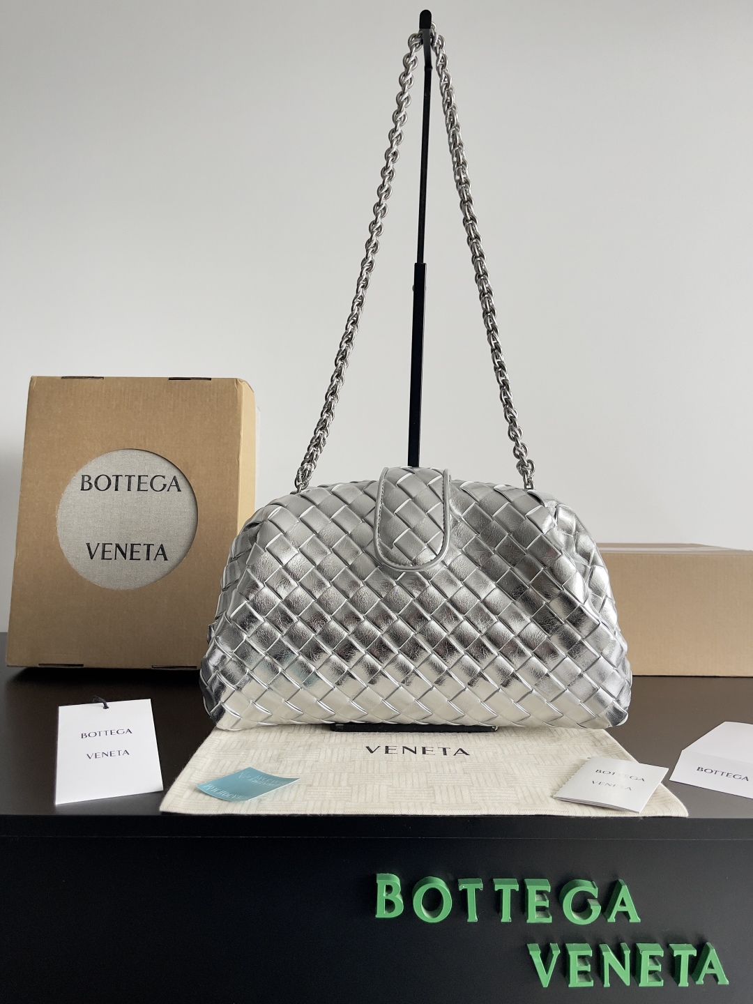 [TOP] Bottega Veneta BV Lauren 1980 Clutch Bag 27x15x8cm/31.5x16.5x11cm - Gold/Silver