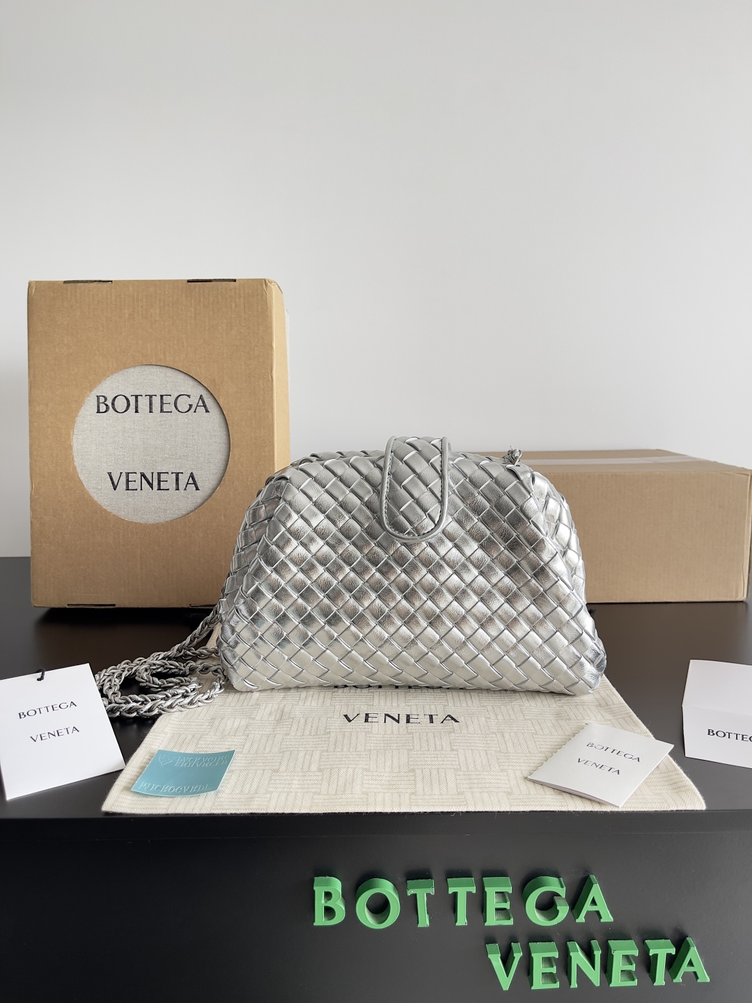 [TOP] Bottega Veneta BV Lauren 1980 Clutch Bag 27x15x8cm/31.5x16.5x11cm - Gold/Silver