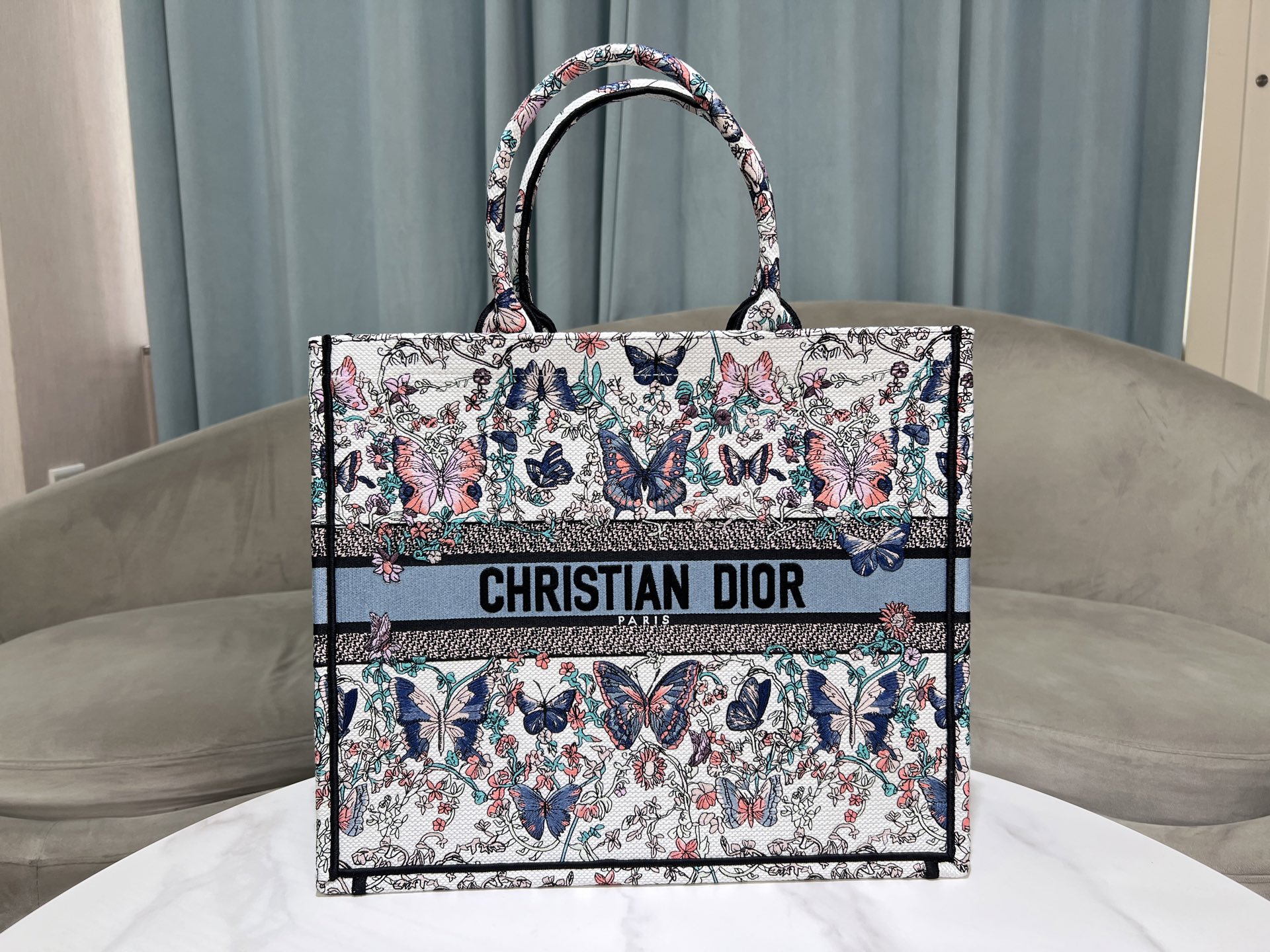 [TOP] Christian Dior  Book Tote Bag - 3 Sizes - White and Blue
