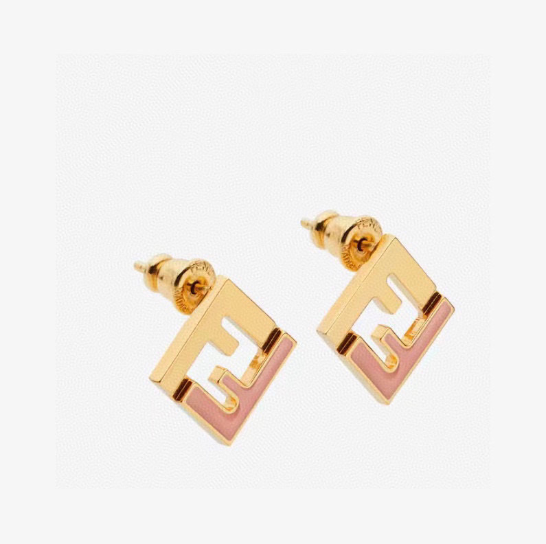 [TOP] FENDI Logo Earrings-Gold
