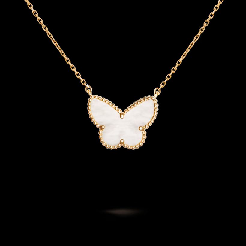 [TOP] Van Cleef & Arpels VCA Lucky Alhambra Butterfly Pendant Necklace - Gold