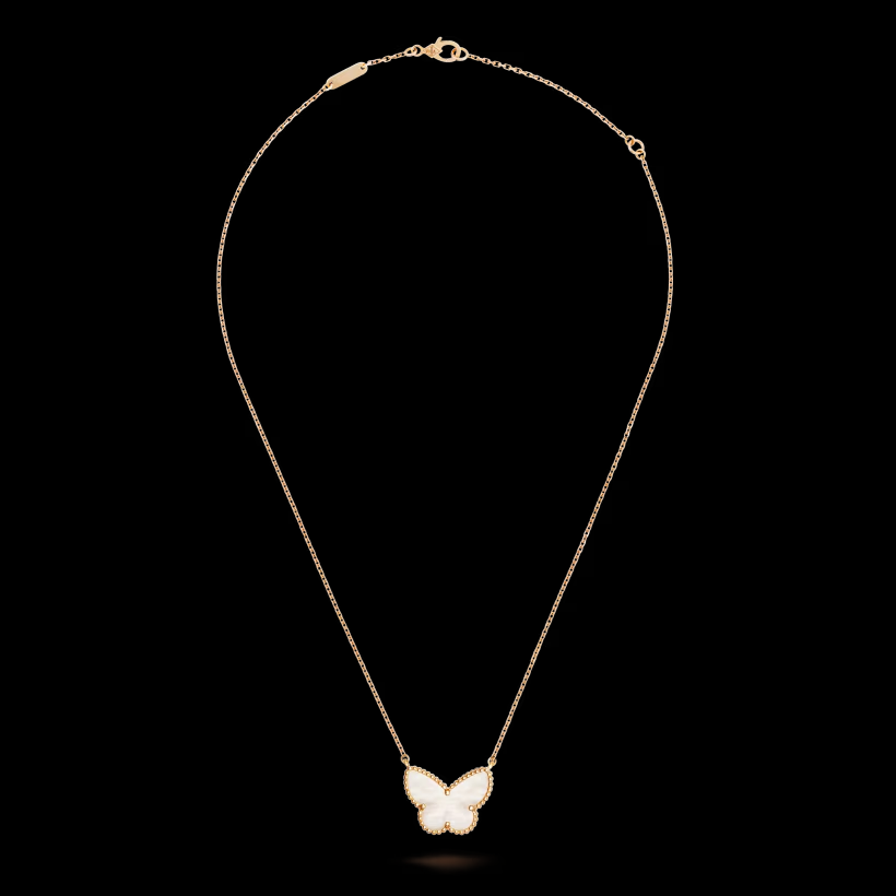 [TOP] Van Cleef & Arpels VCA Lucky Alhambra Butterfly Pendant Necklace - Gold
