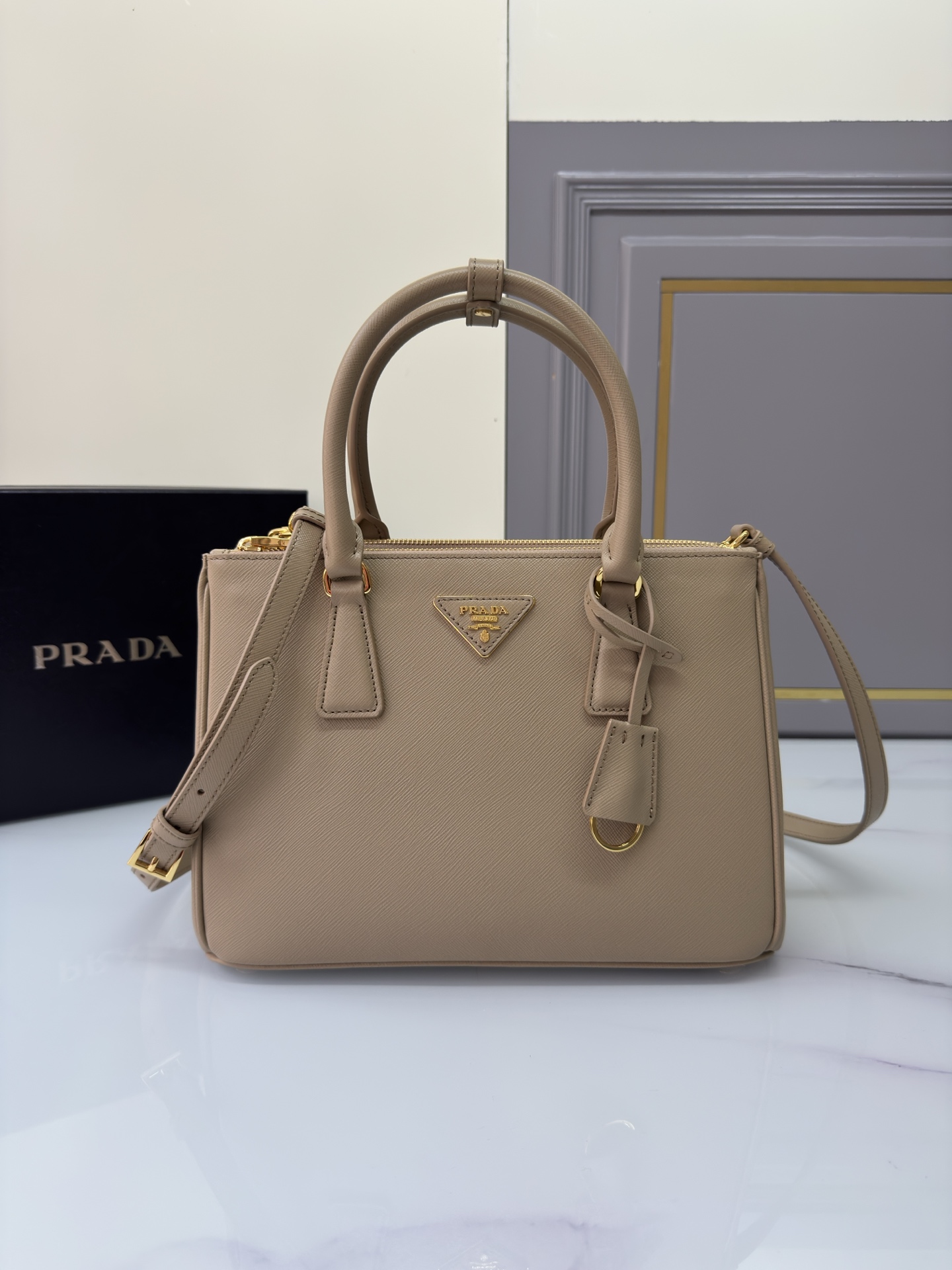 [TOP] PRADA Galleria Saffiano Bag 20x15x9.5cm/28x20x12cm - Brown