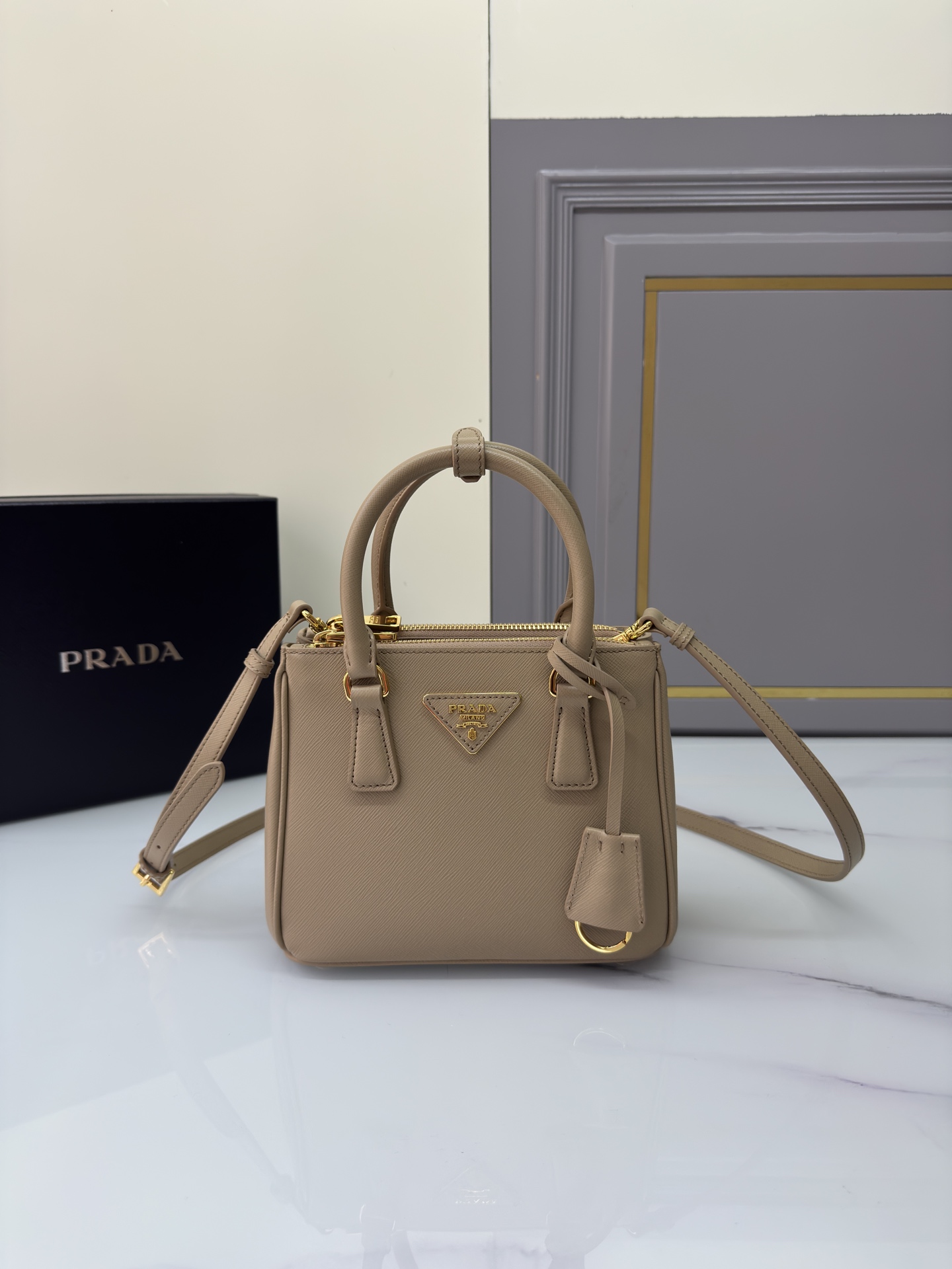 [TOP] PRADA Galleria Saffiano Bag 20x15x9.5cm/28x20x12cm - Brown