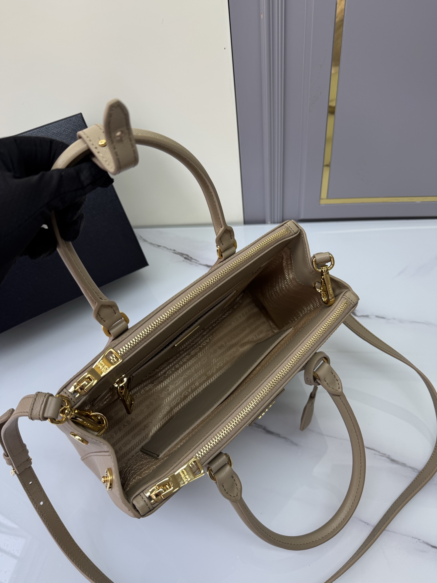 [TOP] PRADA Galleria Saffiano Bag 20x15x9.5cm/28x20x12cm - Brown