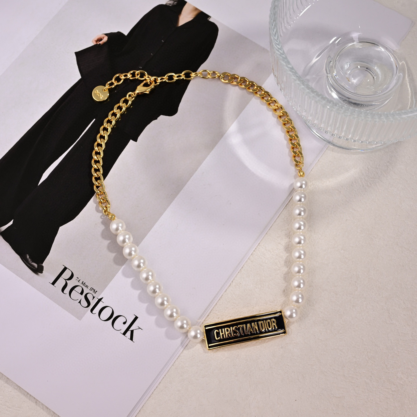 [TOP] Christian Dior Pearl Necklace - Gold