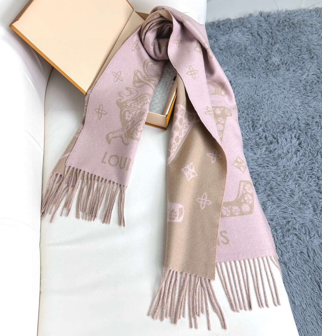 [TOP] Louis Vuitton LV Cashmare Monogram Scarf 170x45cm - Pink/Khaki