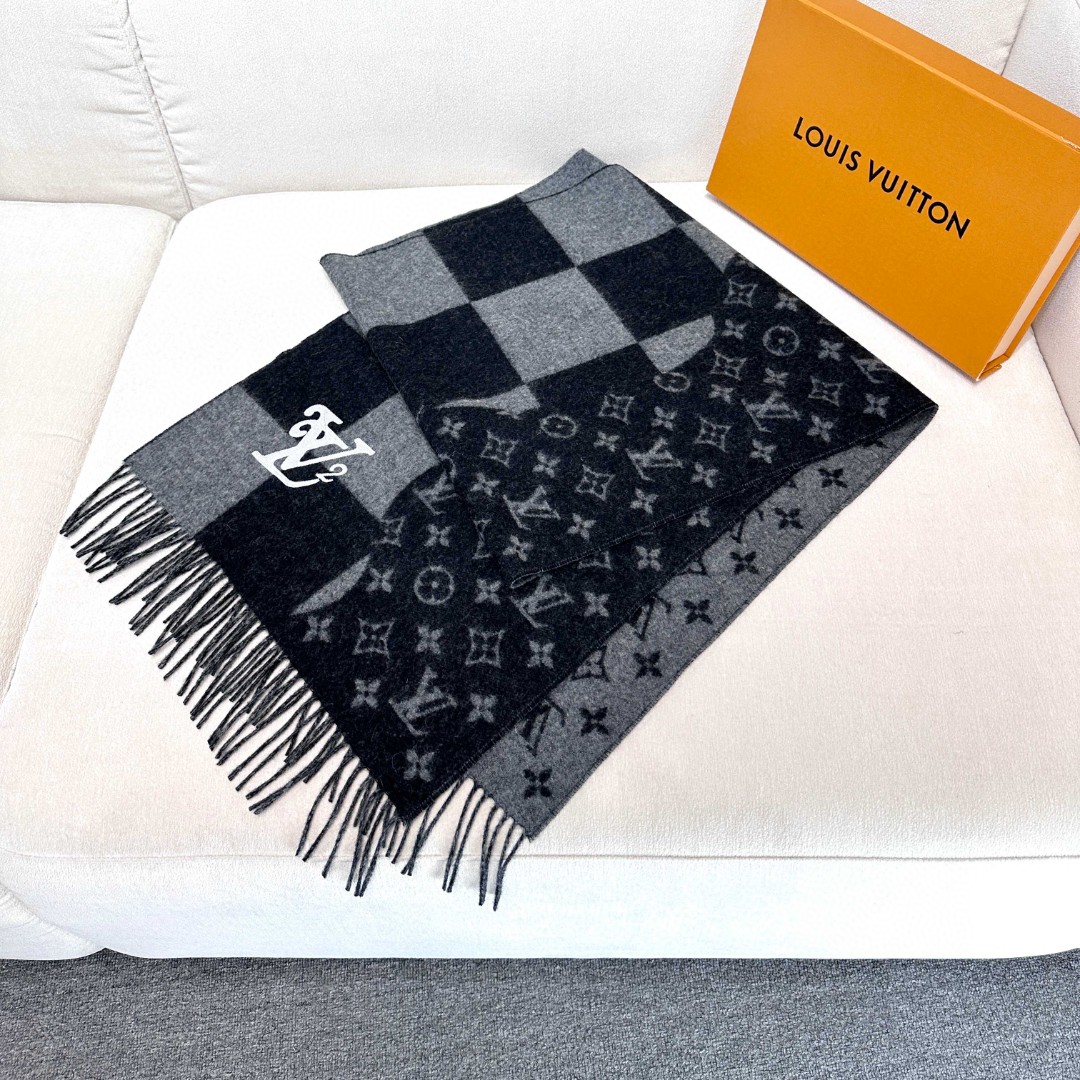 [TOP] Louis Vuitton LV Cashmare Monogram Scarf - Black