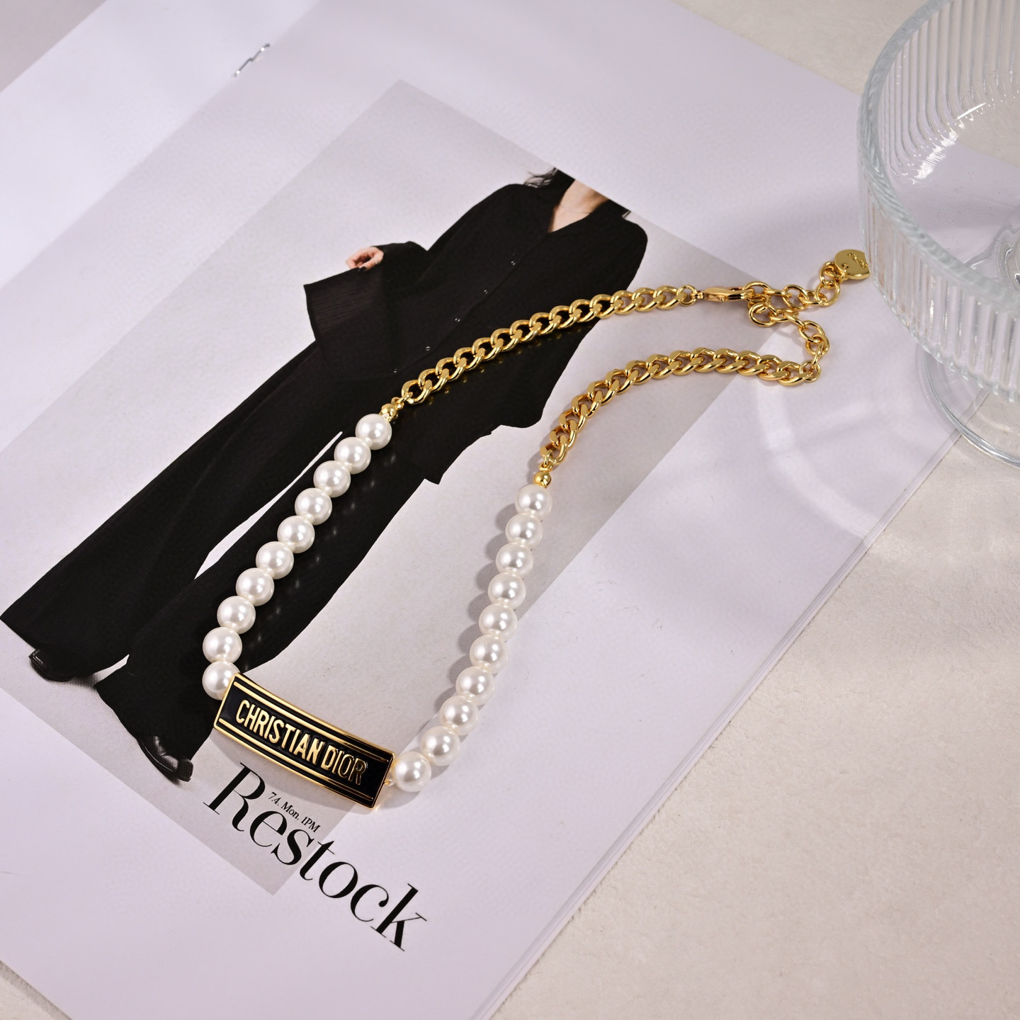 [TOP] Christian Dior Pearl Necklace - Gold