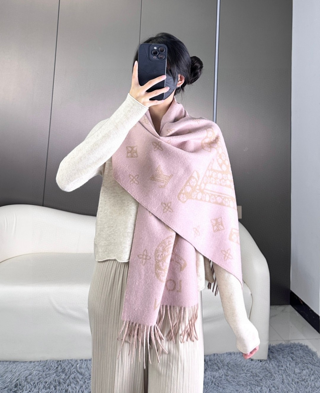 [TOP] Louis Vuitton LV Cashmare Monogram Scarf 170x45cm - Pink/Khaki