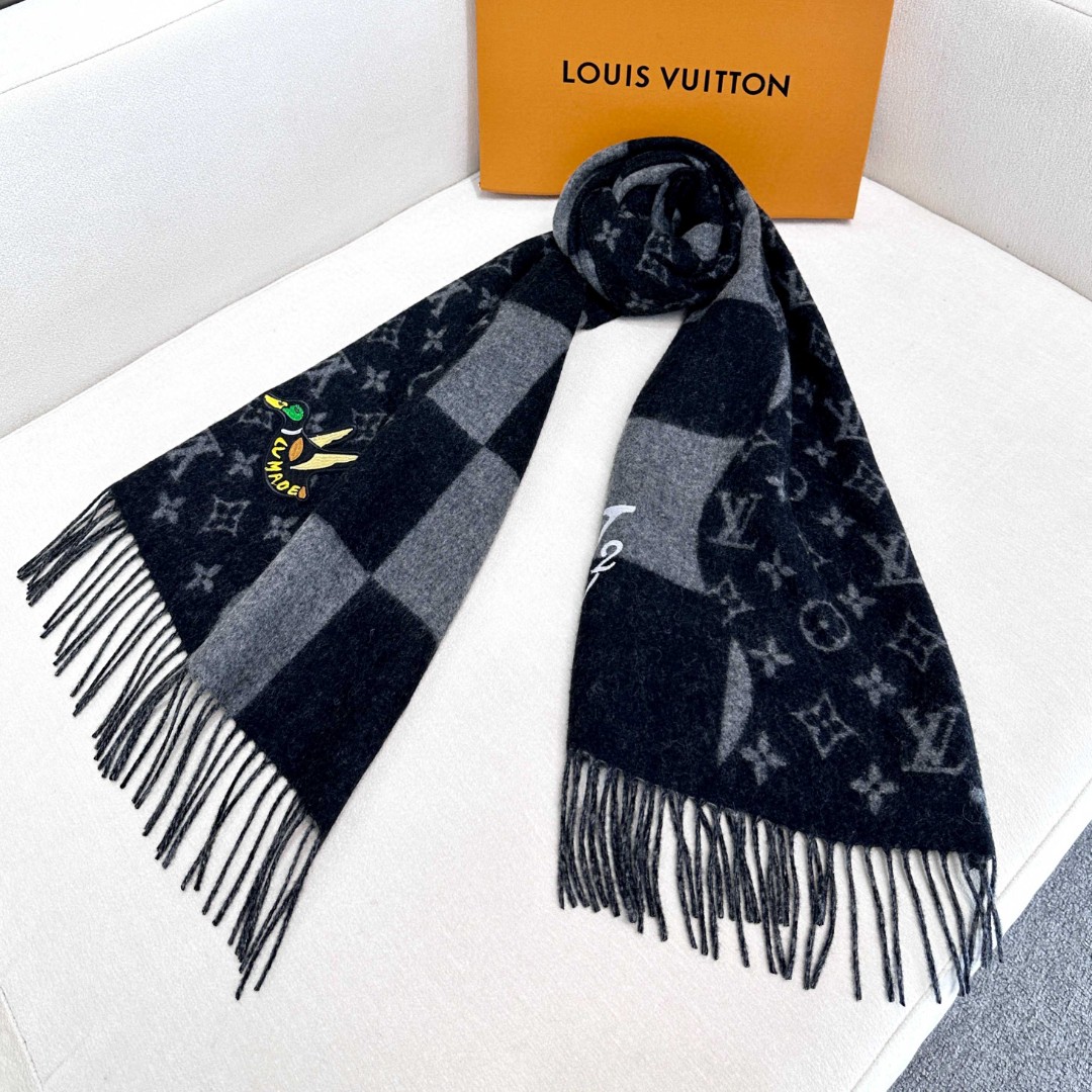 [TOP] Louis Vuitton LV Cashmare Monogram Scarf - Black