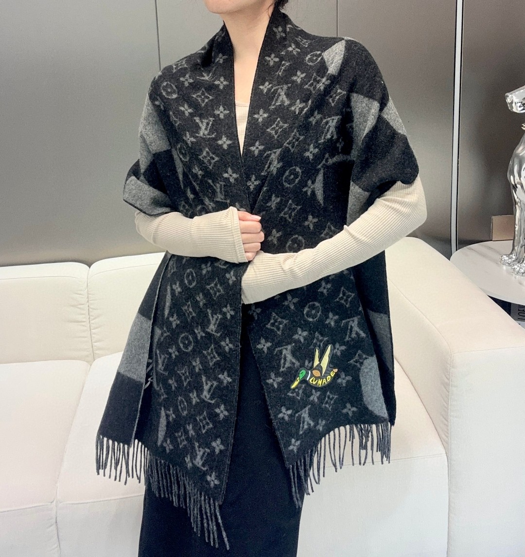 [TOP] Louis Vuitton LV Cashmare Monogram Scarf - Black