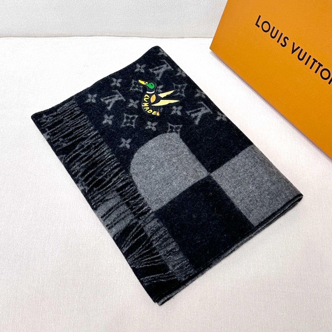 [TOP] Louis Vuitton LV Cashmare Monogram Scarf - Black