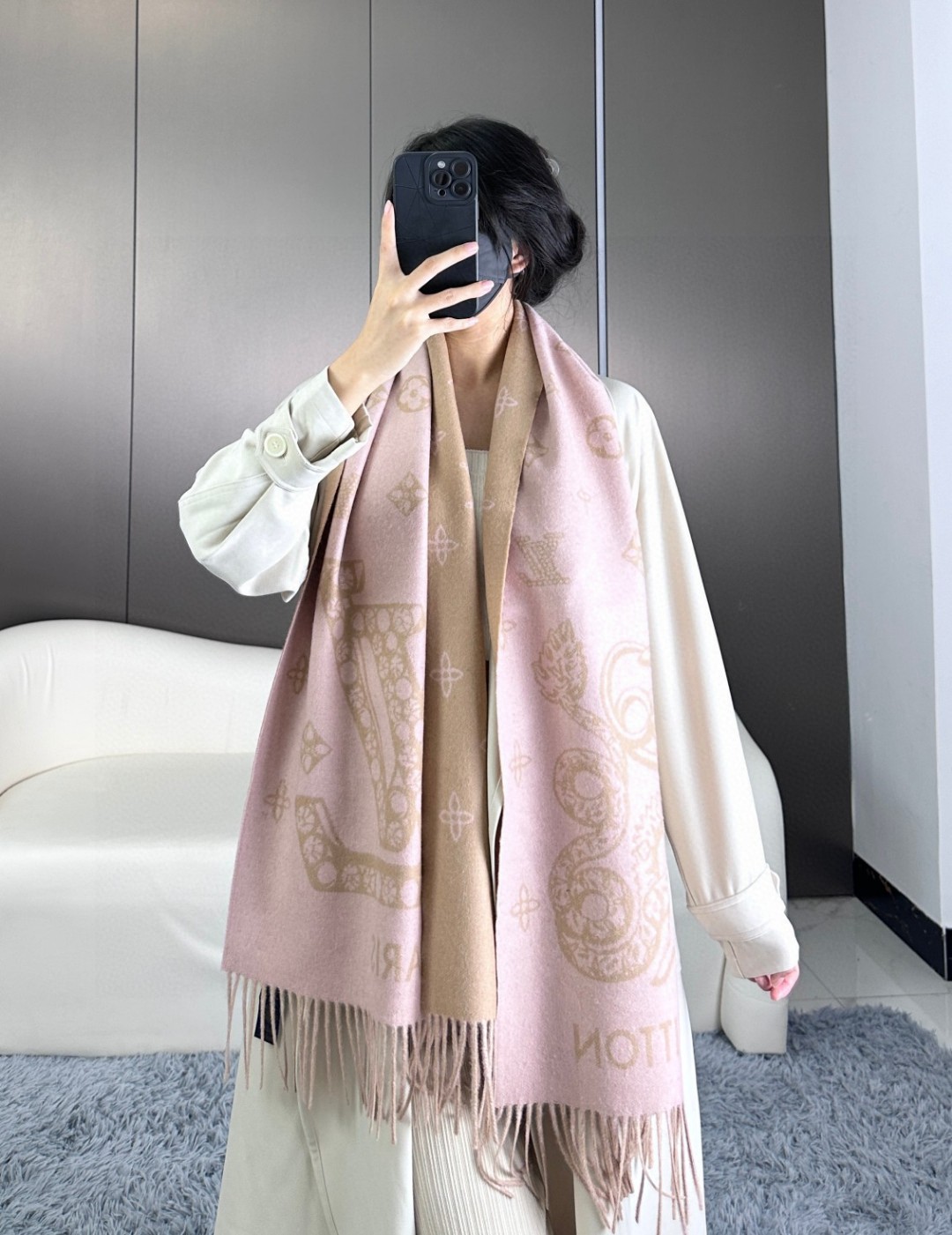 [TOP] Louis Vuitton LV Cashmare Monogram Scarf 170x45cm - Pink/Khaki