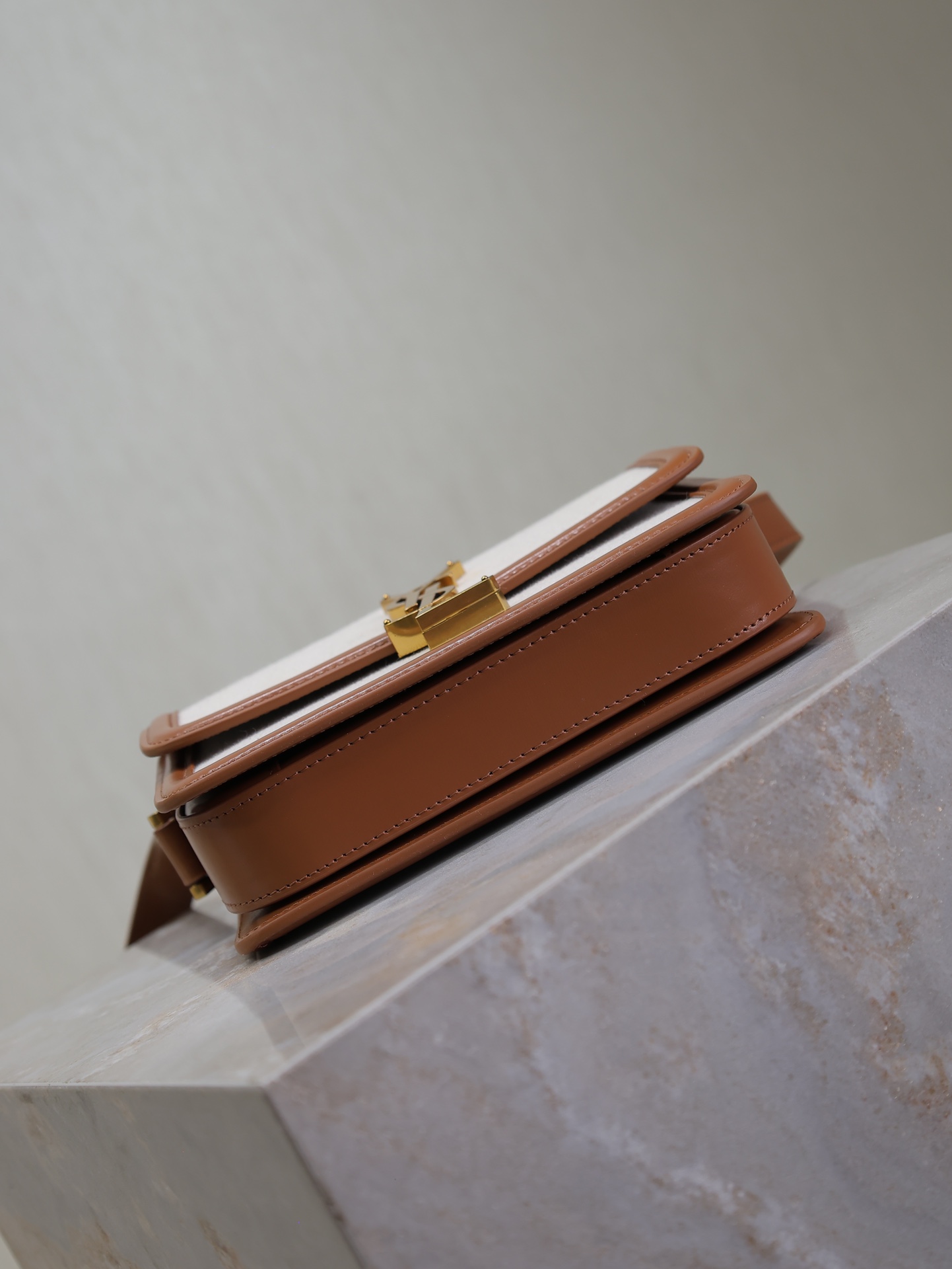 [TOP] Yves Saint Laurent YSL Solferino Bags Cowhide with Cotton and Linen 19/23cm - Brown/White&GHW