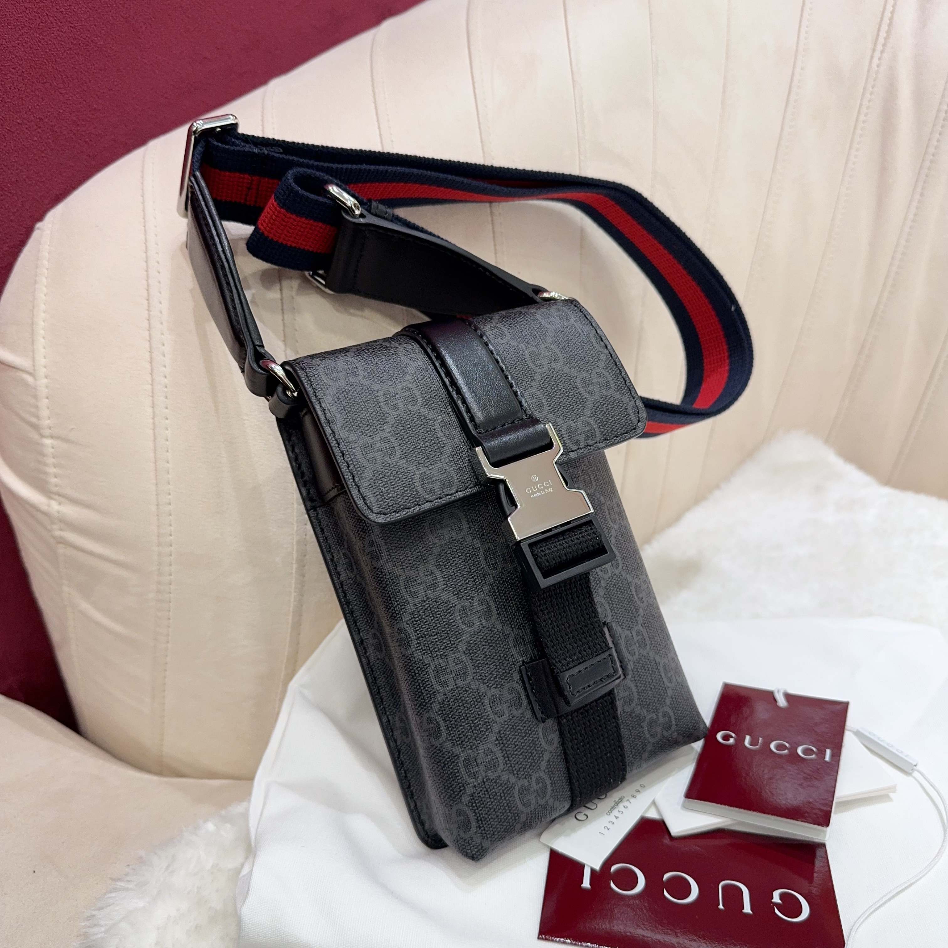 [TOP] GUCCI GG Supreme Men's Crossbody Bag 18*11*4cm - Gray