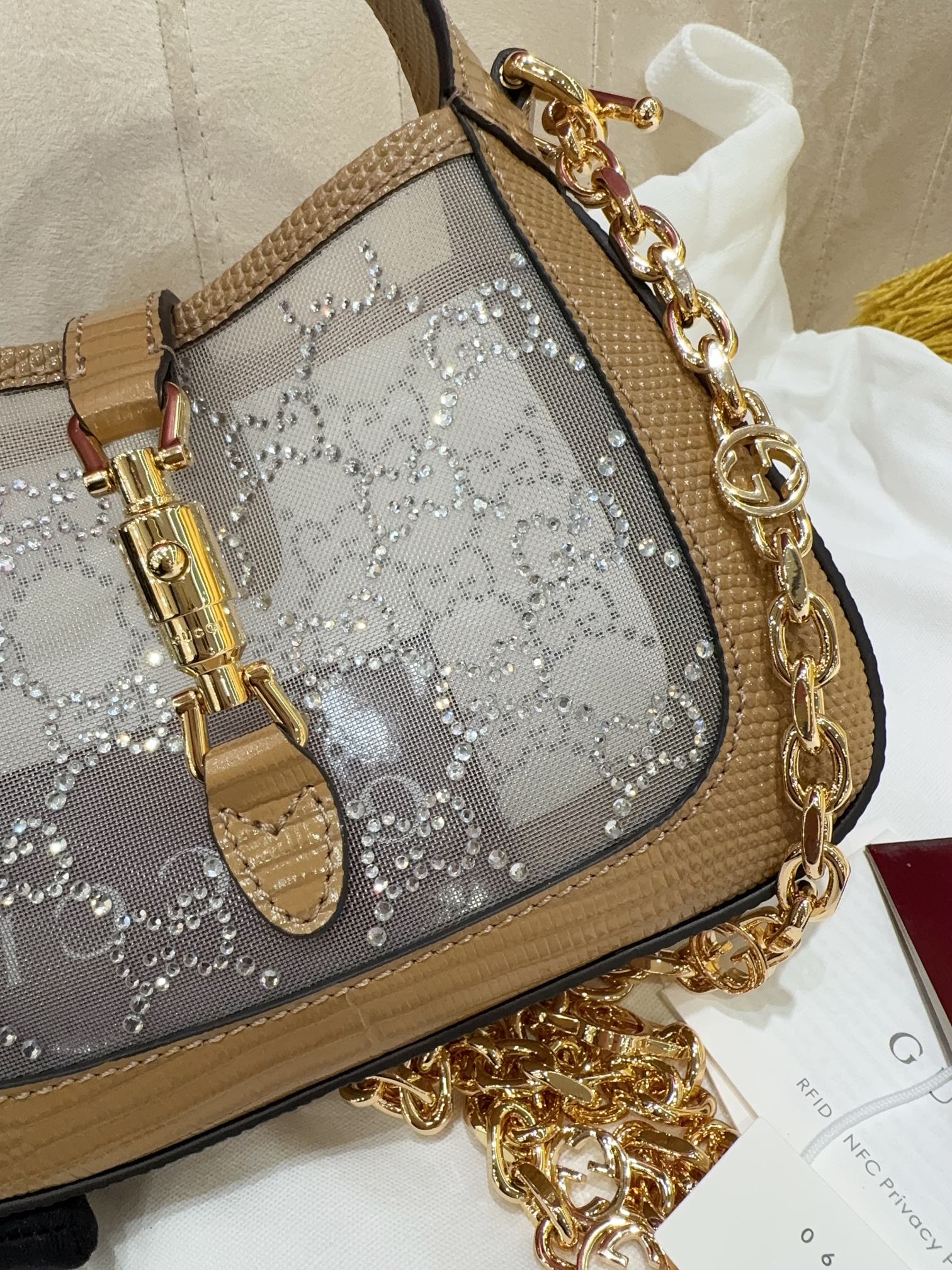 [TOP] GUCCI Jackie 1961 Tote Bag Diamond with Lizard Skin Mini 19x13x3cm - Brown