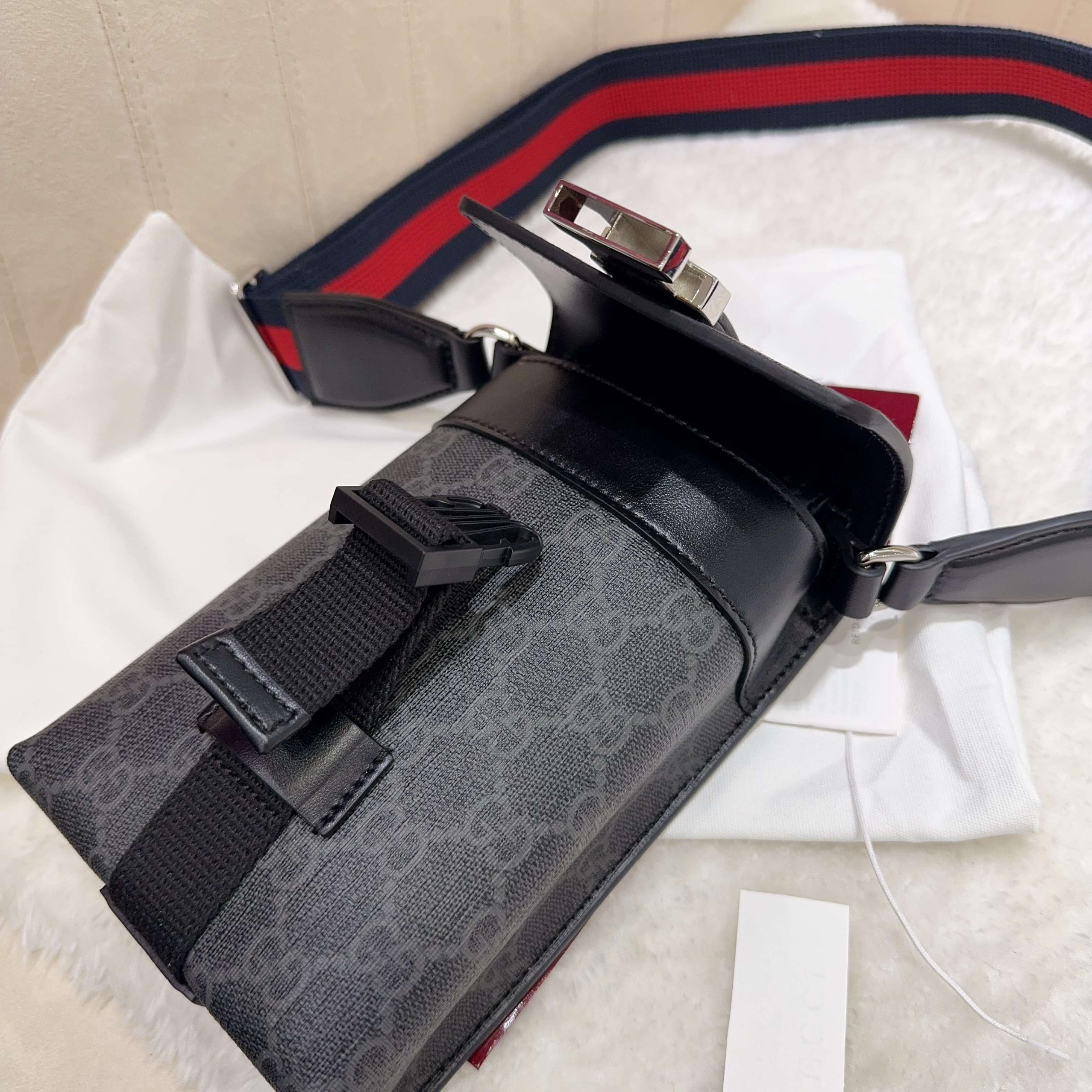 [TOP] GUCCI GG Supreme Men's Crossbody Bag 18*11*4cm - Gray