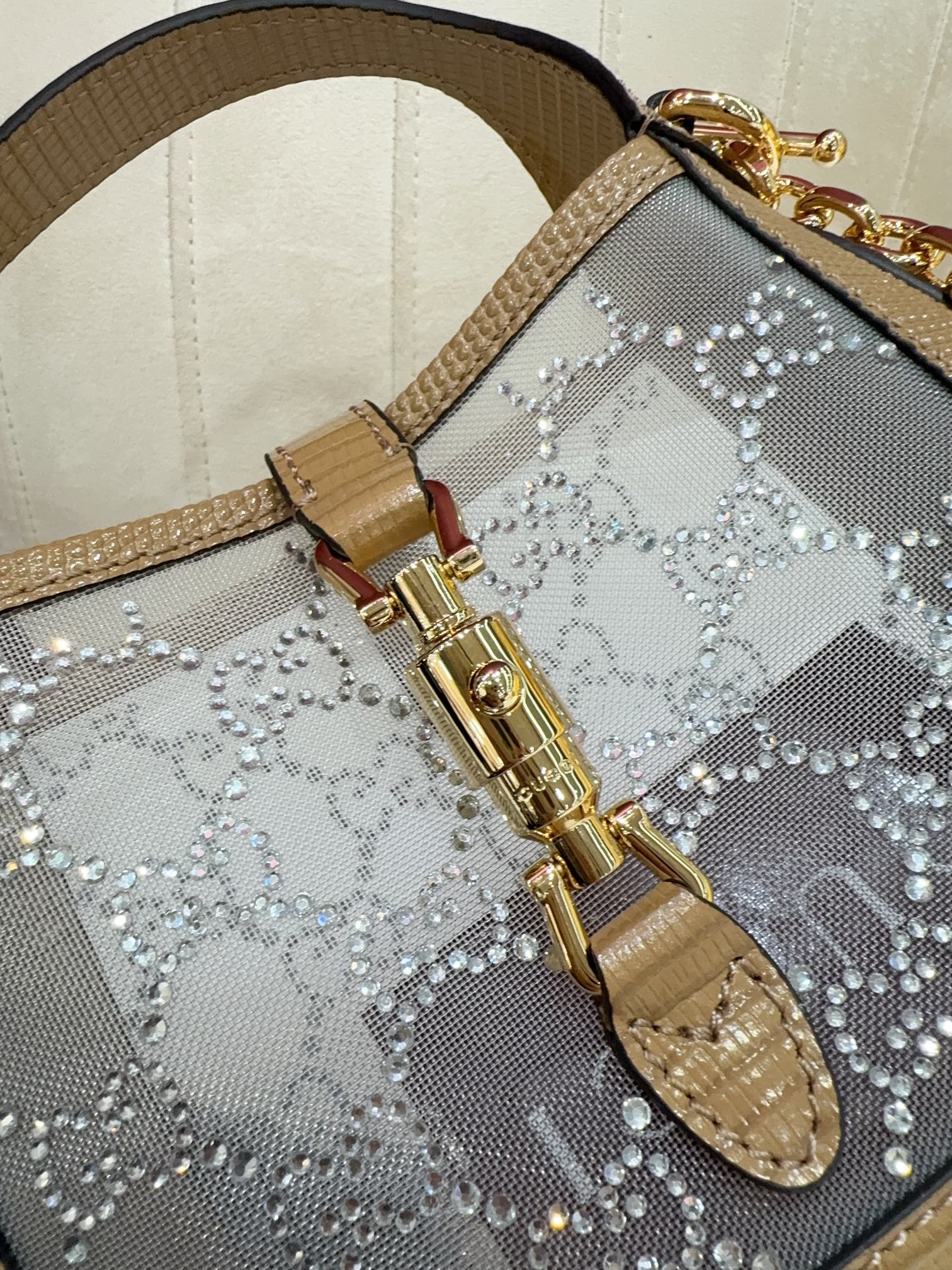 [TOP] GUCCI Jackie 1961 Tote Bag Diamond with Lizard Skin Mini 19x13x3cm - Brown