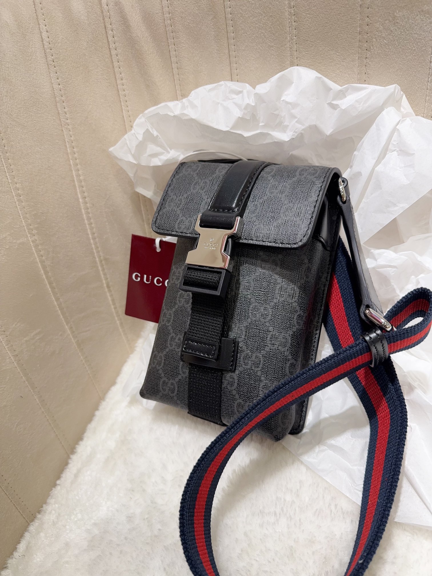 [TOP] GUCCI GG Supreme Men's Crossbody Bag 18*11*4cm - Gray