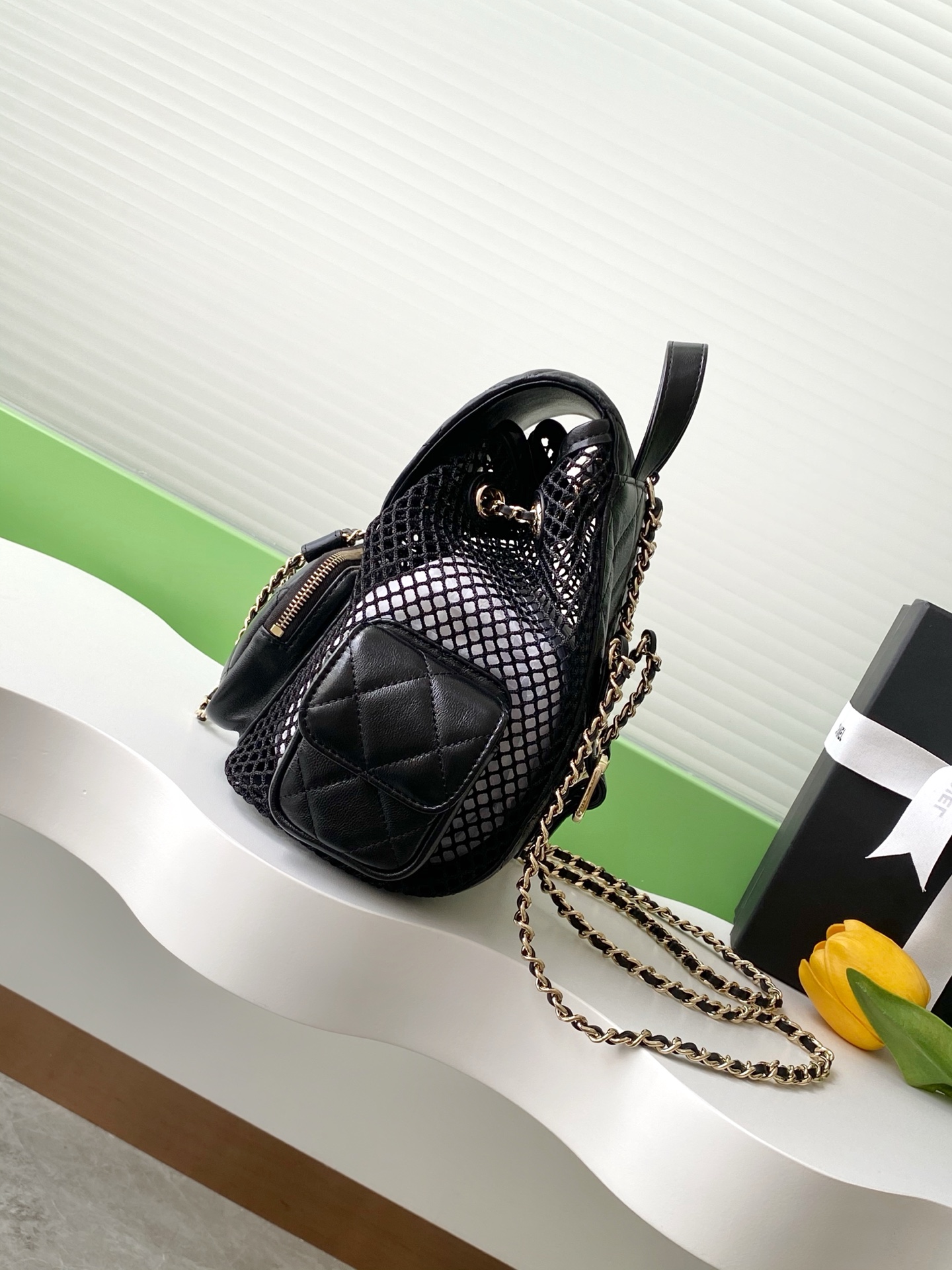 [TOP] CHANEL Duma Bags Hollow Mesh Backpack 25*23*13cm - GHW- Black