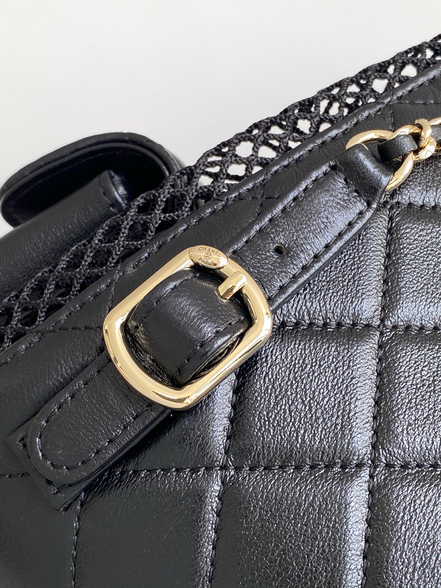 [TOP] CHANEL Duma Bags Hollow Mesh Backpack 25*23*13cm - GHW- Black