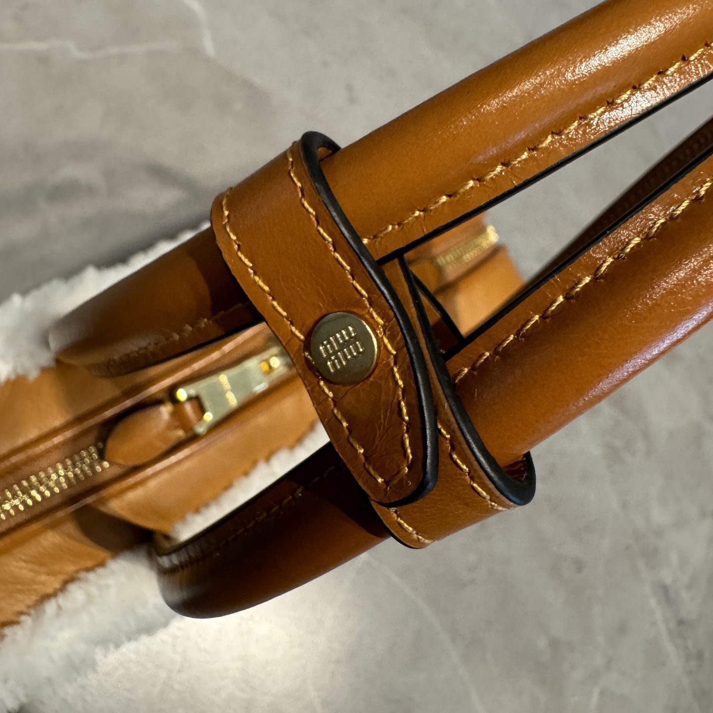 [TOP] Miu Miu Briefcase Calfskin/Lambswool 28*12*9cm/34*10*23cm - Brown