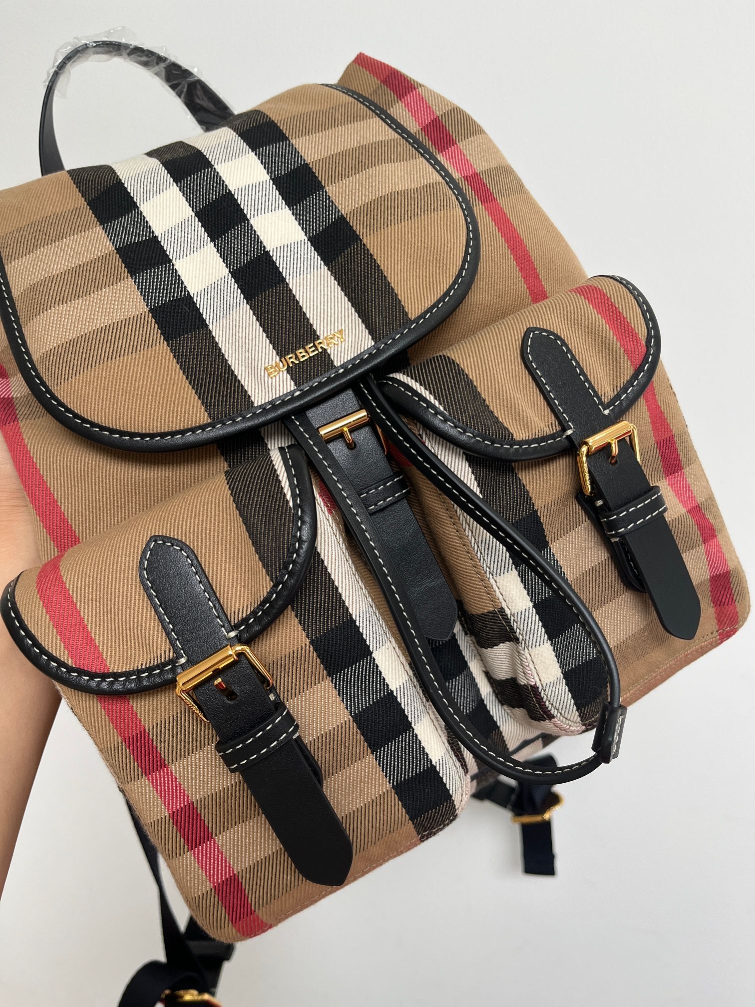 [TOP] BURBERRY Cotton Backpack 33x26x18cm -  Beige