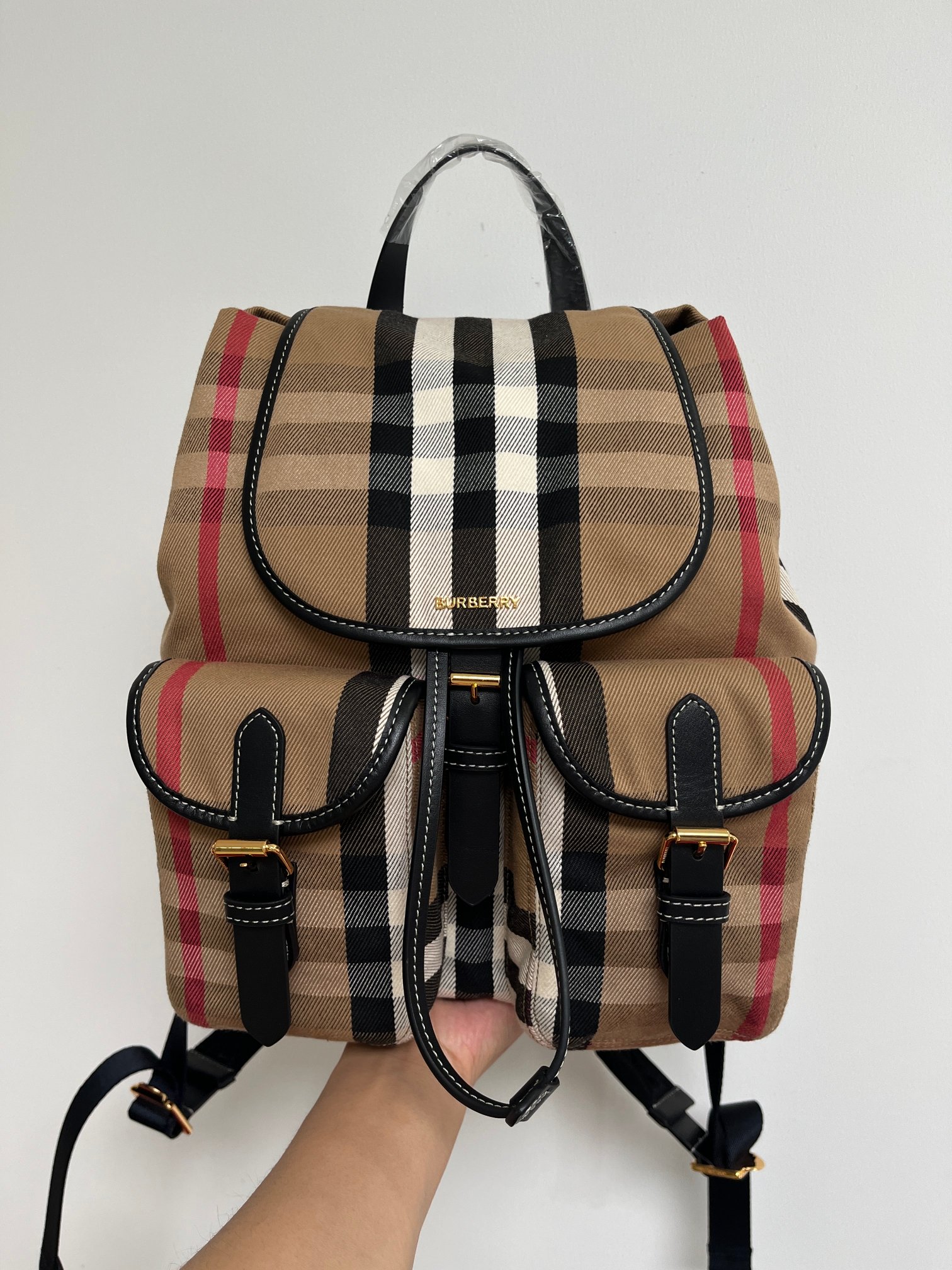 [TOP] BURBERRY Cotton Backpack 33x26x18cm -  Beige