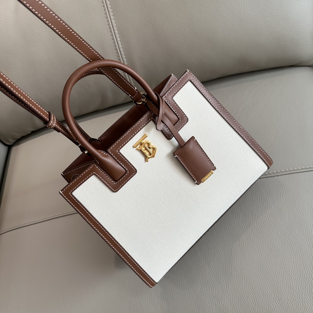 [TOP] BURBERRY Frances Detachable Shoulder Bags 27 x 11 x 20 cm - White/Brown