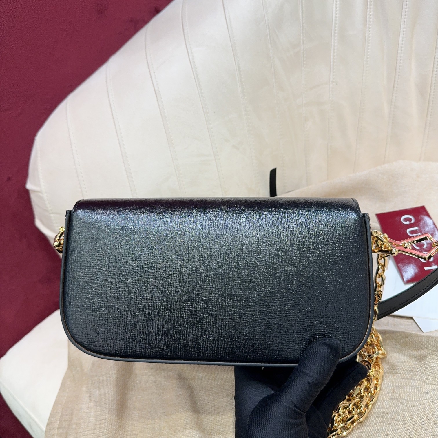 [TOP] GUCCI Horsebit 1955 Bag Textured Leather 24*13*5.5cm - Black