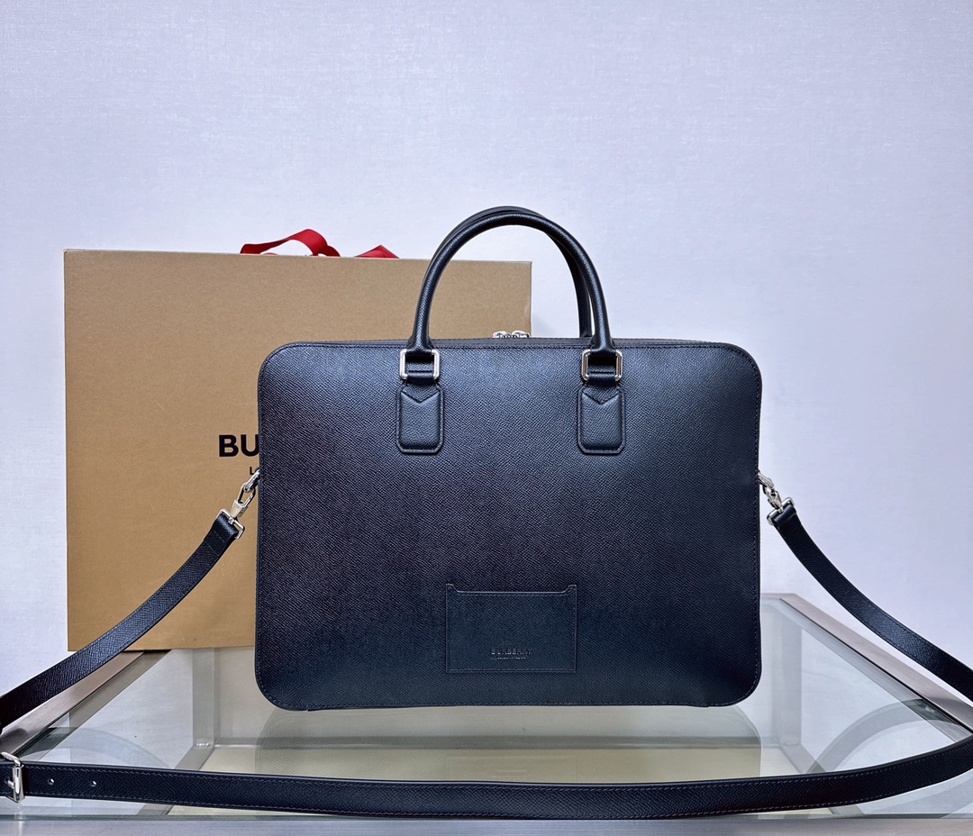 [TOP] BURBERRY Leather Men's Briefcase 37.5x27x5cm - Black