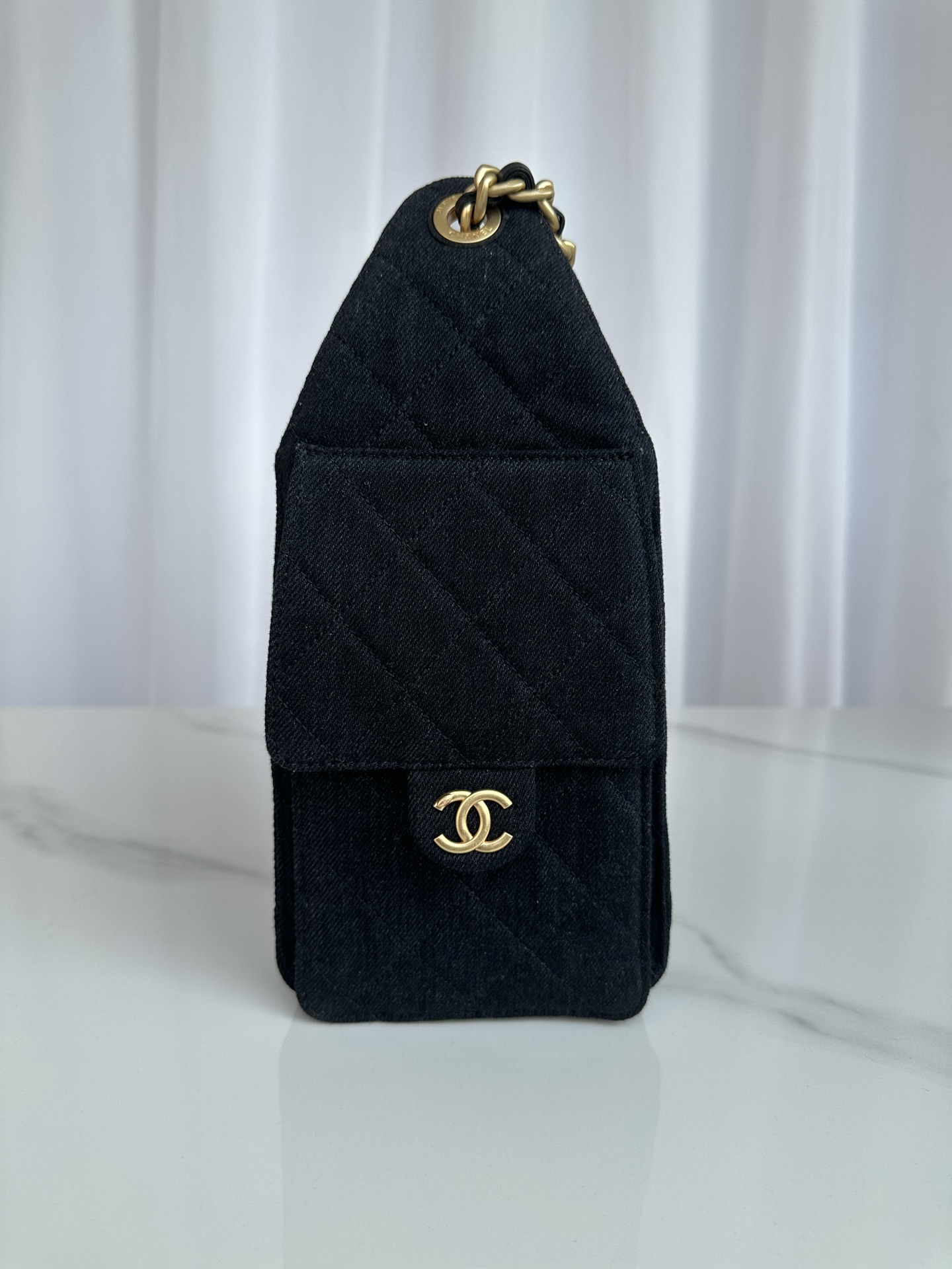 [TOP] CHANEL Hobo Shopping Bag Cowboy 30*26*14cm/40*30*15cm - Black