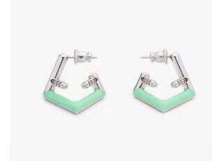 [TOP] FENDI Logo Earrings-Green and Sliver