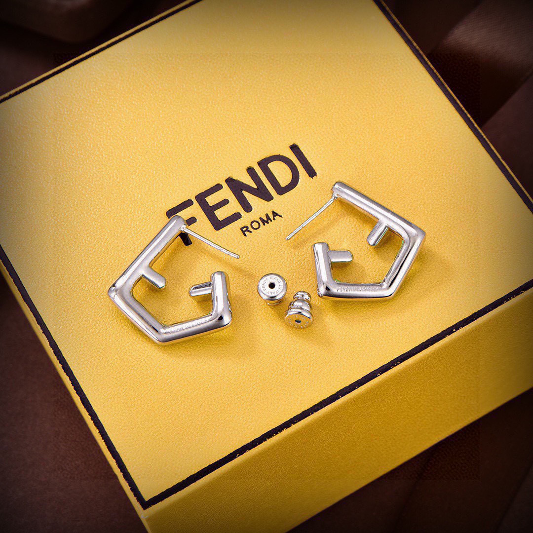 [TOP] FENDI Logo Earrings-Green and Sliver