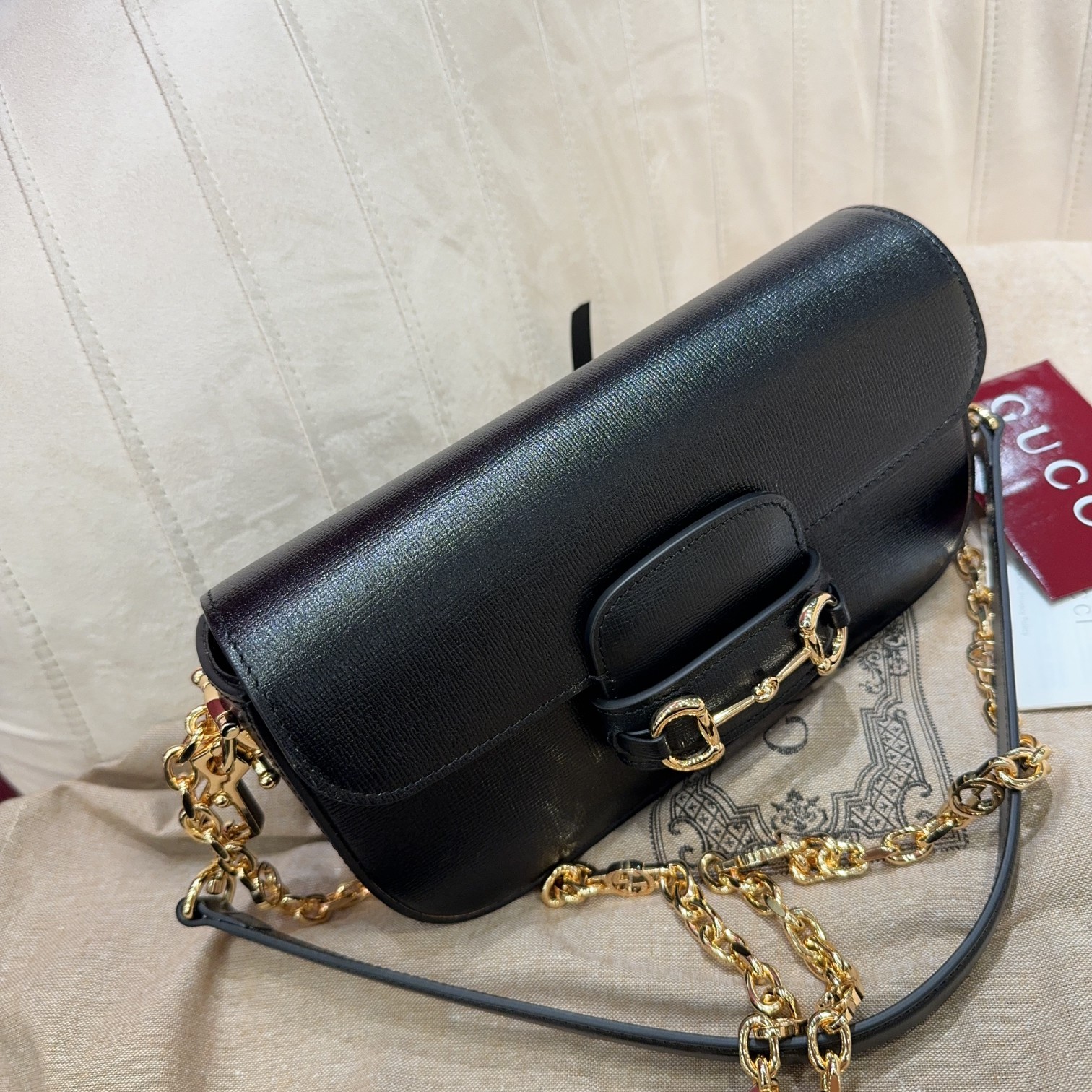 [TOP] GUCCI Horsebit 1955 Bag Textured Leather 24*13*5.5cm - Black