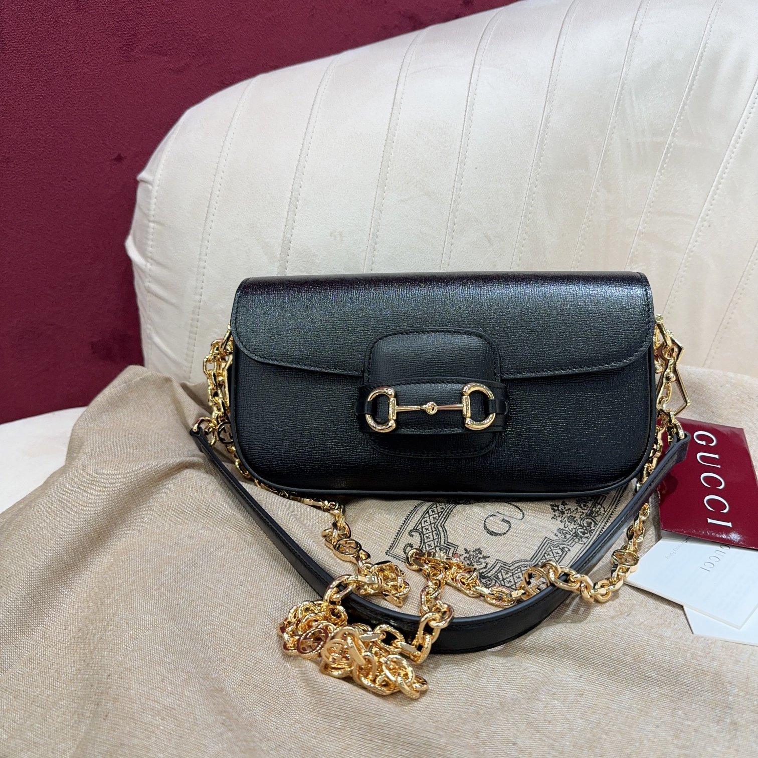 [TOP] GUCCI Horsebit 1955 Bag Textured Leather 24*13*5.5cm - Black