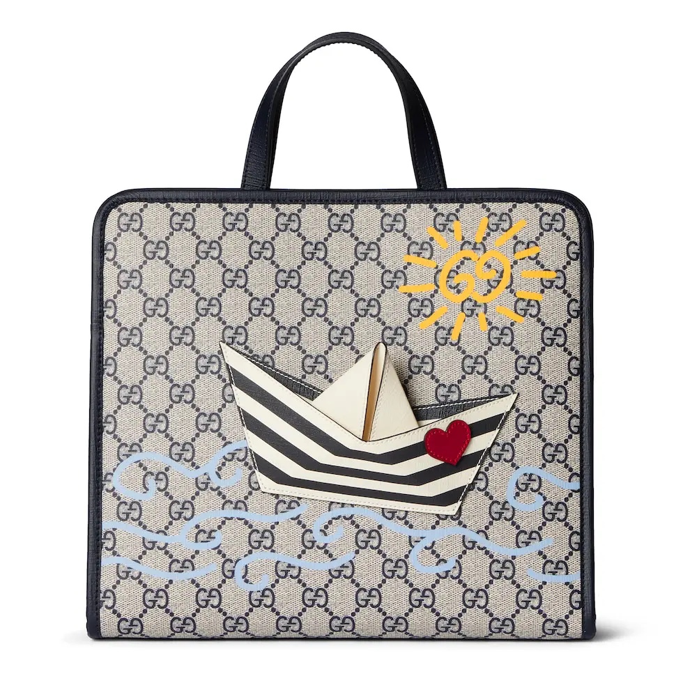 [TOP] GUCCI GG Supreme Canvas Tote Bag 28.5x25x11cm - Beige&Blue