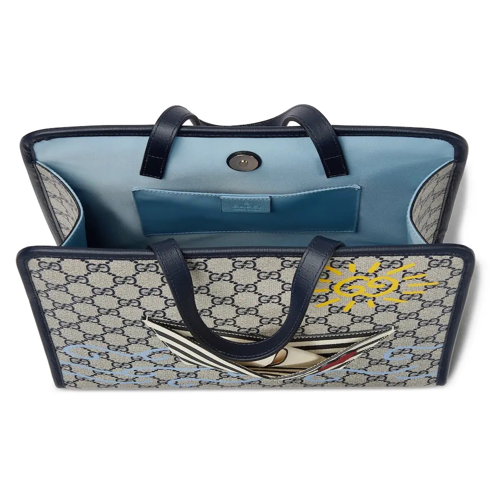 [TOP] GUCCI GG Supreme Canvas Tote Bag 28.5x25x11cm - Beige&Blue
