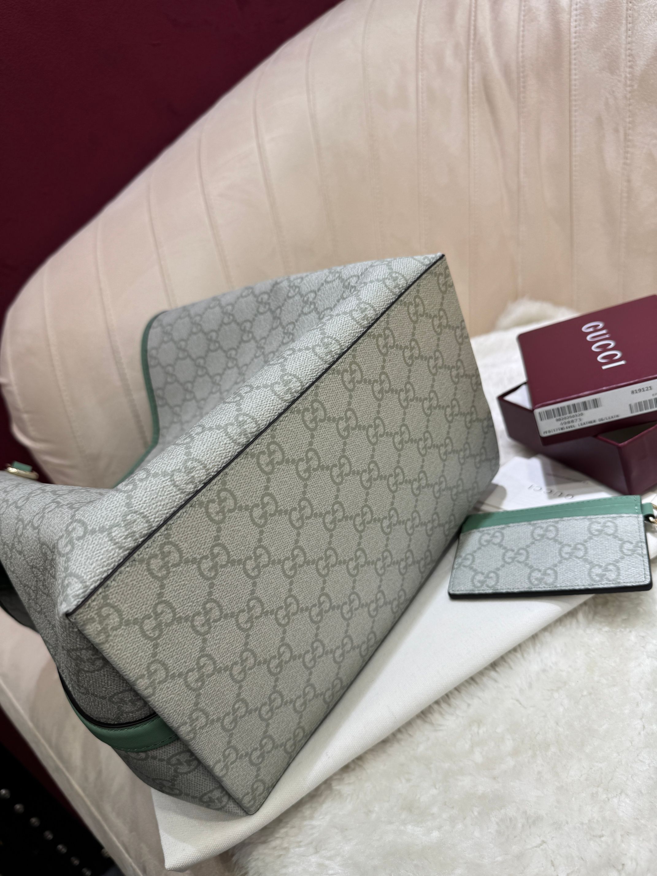 [TOP] GUCCI GG Emblen Bucket Bag 25x25x15.5cm Cowhide - Gray&Green